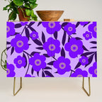  Purple Retro Flowers and Dark Blue Leaves on Light Lilac Pink Background #decor #society6 #buyart Credenza Gallery Image 1