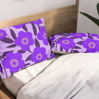  Purple Retro Flowers and Dark Blue Leaves on Light Lilac Pink Background #decor #society6 #buyart Pillow Sham Gallery Image 2