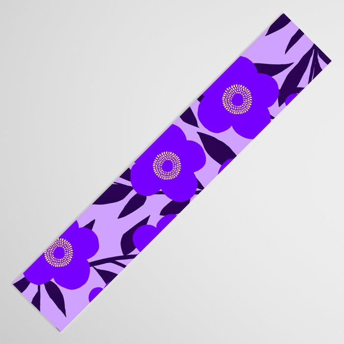  Purple Retro Flowers and Dark Blue Leaves on Light Lilac Pink Background #decor #society6 #buyart Table Runner Gallery Image 3