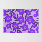  Purple Retro Flowers and Dark Blue Leaves on Light Lilac Pink Background #decor #society6 #buyart Rug Gallery Image 2