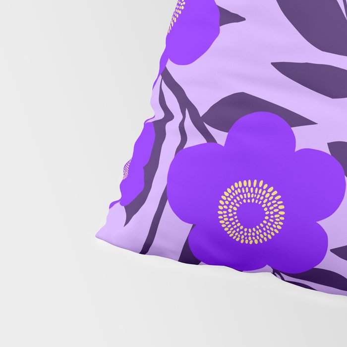  Purple Retro Flowers and Dark Blue Leaves on Light Lilac Pink Background #decor #society6 #buyart Pillow Sham Gallery Image 4