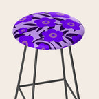  Purple Retro Flowers and Dark Blue Leaves on Light Lilac Pink Background #decor #society6 #buyart Stool Gallery Image 2