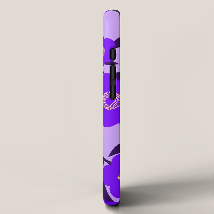  Purple Retro Flowers and Dark Blue Leaves on Light Lilac Pink Background #decor #society6 #buyart iPhone Case Gallery Image 2