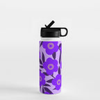  Purple Retro Flowers and Dark Blue Leaves on Light Lilac Pink Background #decor #society6 #buyart Water Bottle Gallery Image 1