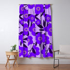  Purple Retro Flowers and Dark Blue Leaves on Light Lilac Pink Background #decor #society6 #buyart Window Curtain Gallery Image 5