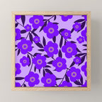 Purple Retro Flowers and Dark Blue Leaves on Light Lilac Pink Background #decor #society6 #buyart Mini Art Print Gallery Image 1