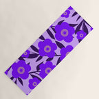  Purple Retro Flowers and Dark Blue Leaves on Light Lilac Pink Background #decor #society6 #buyart Yoga Mat Gallery Image 1