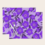  Purple Retro Flowers and Dark Blue Leaves on Light Lilac Pink Background #decor #society6 #buyart Placemat Gallery Image 1