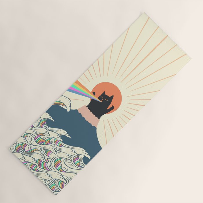 Meowtain cat 5 rainbow wave catzilla  Yoga Mat Gallery Image 1