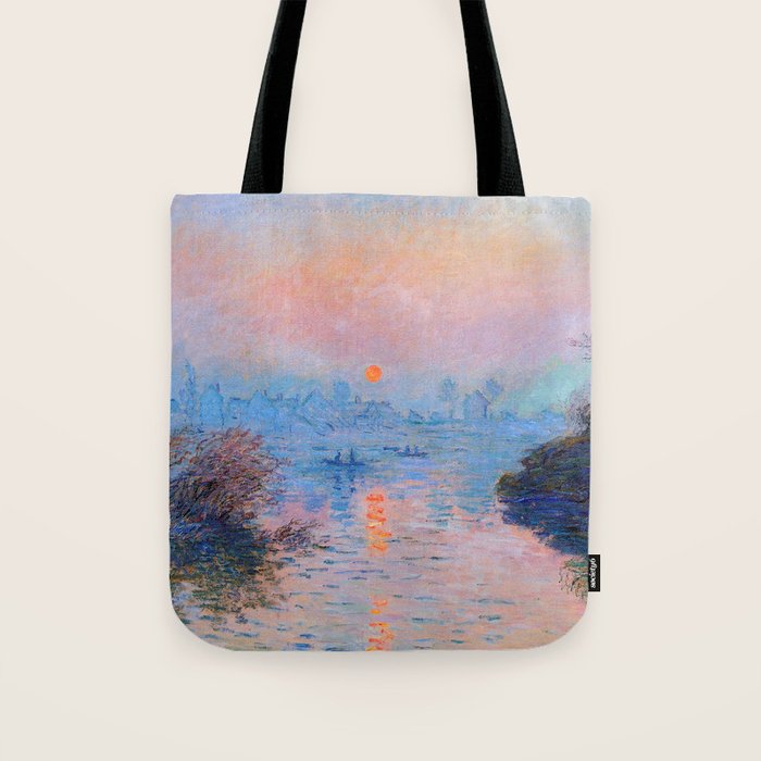 Claude Monet Sunset on the Seine at Lavacourt, Winter (High Res & Color Restored) Tote Bag Gallery Image 1