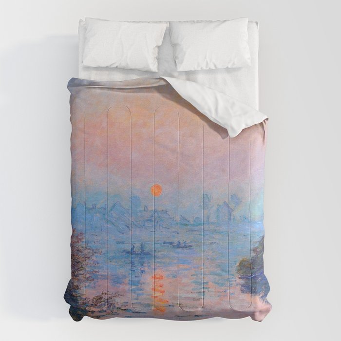 Claude Monet Sunset on the Seine at Lavacourt, Winter (High Res & Color Restored) Comforter Gallery Image 6