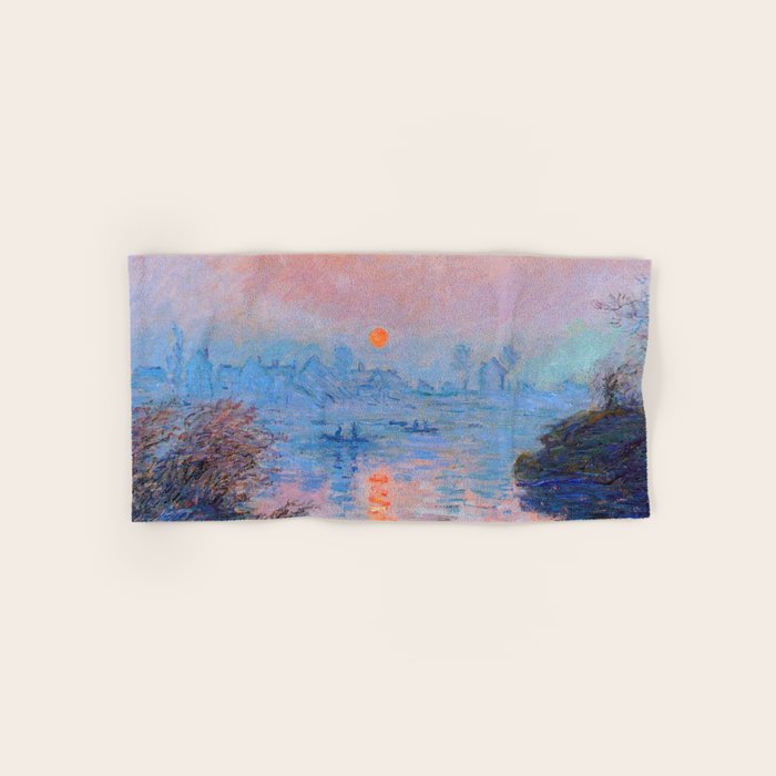 Claude Monet Sunset on the Seine at Lavacourt, Winter (High Res & Color Restored) Bath Towel Gallery Image 1