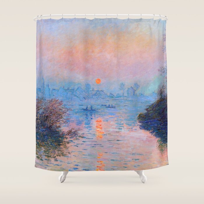 Claude Monet Sunset on the Seine at Lavacourt, Winter (High Res & Color Restored) Shower Curtain Gallery Image 1