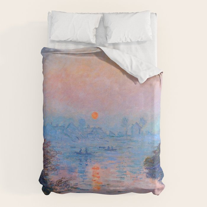 Claude Monet Sunset on the Seine at Lavacourt, Winter (High Res & Color Restored) Duvet Cover Gallery Image 1