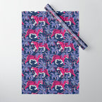 Tigers in a tiger lily garden // textured navy blue background fuchsia pink wild animals very peri flowers Wrapping Paper Gallery Image 1