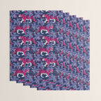 Tigers in a tiger lily garden // textured navy blue background fuchsia pink wild animals very peri flowers Wrapping Paper Gallery Image 3