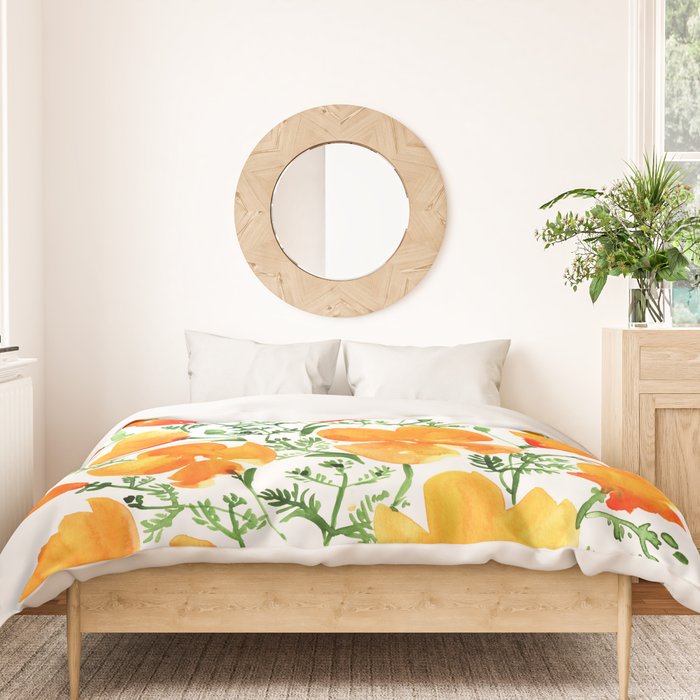 Watercolor California poppies Duvet Cover Gallery Image 3