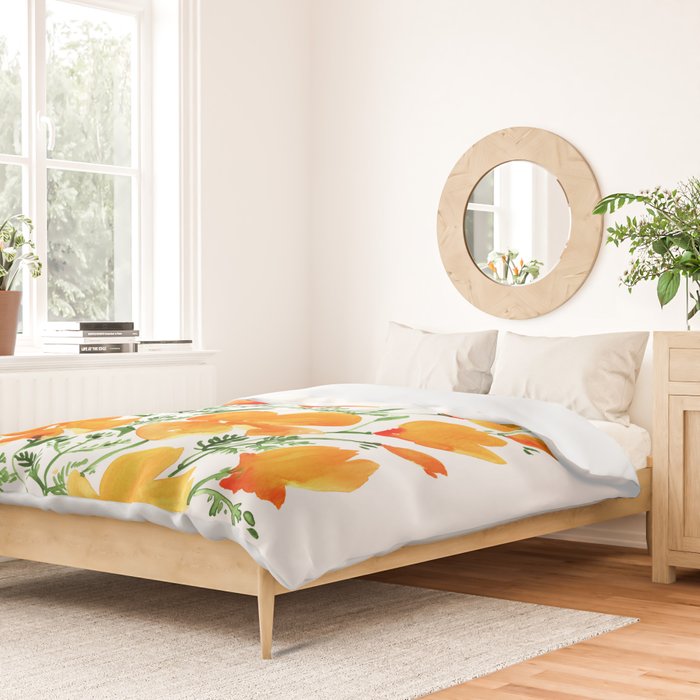 Watercolor California poppies Duvet Cover Gallery Image 2
