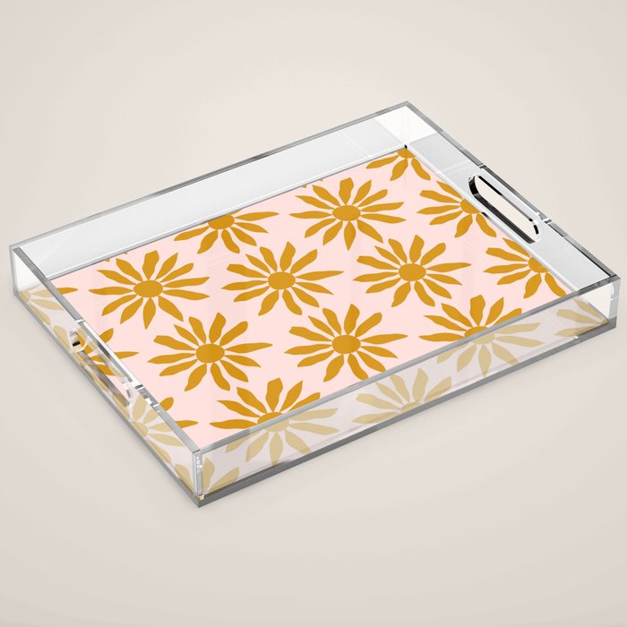 Gold Flowers on Pink Background - Pattern Acrylic Tray Gallery Image 1