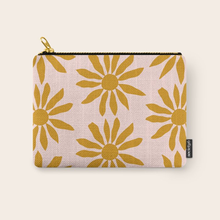 Gold Flowers on Pink Background - Pattern Carry All Pouch Gallery Image 1