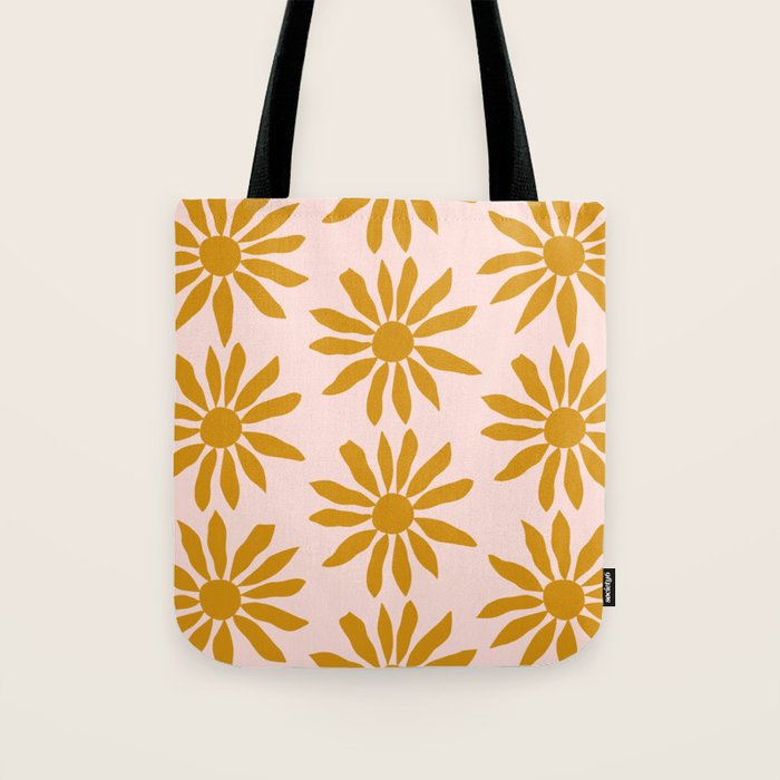 Gold Flowers on Pink Background - Pattern Tote Bag Gallery Image 1