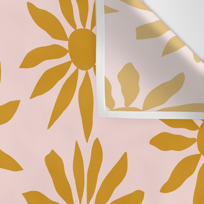 Gold Flowers on Pink Background - Pattern Wall Tapestry Gallery Image 3