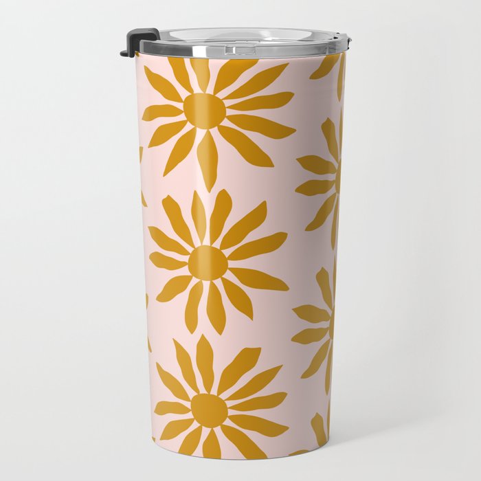Gold Flowers on Pink Background - Pattern Travel Mug Gallery Image 3