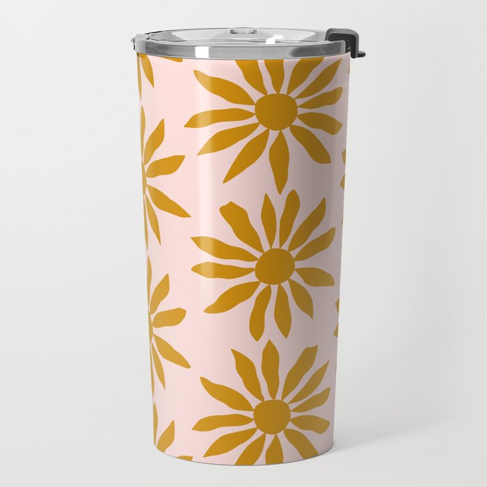 Gold Flowers on Pink Background - Pattern Travel Mug Gallery Image 2