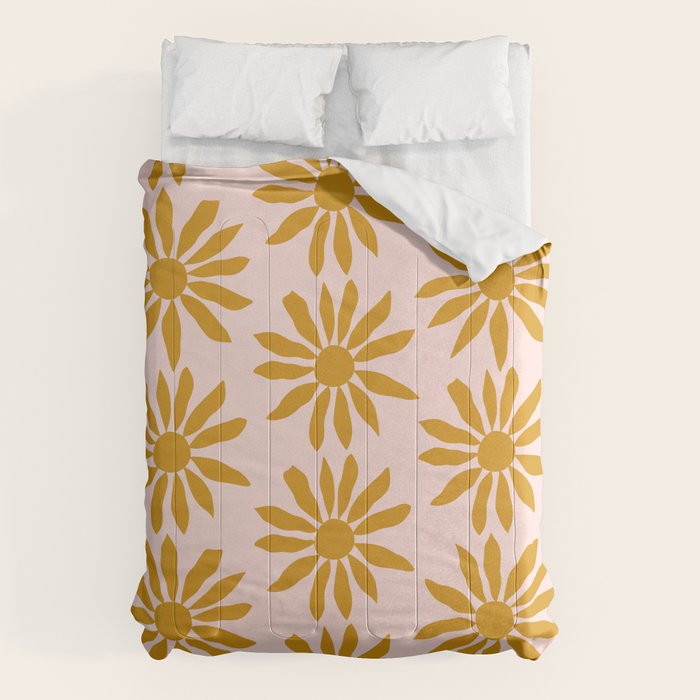 Gold Flowers on Pink Background - Pattern Comforter Gallery Image 1