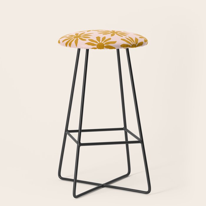 Gold Flowers on Pink Background - Pattern Stool Gallery Image 1