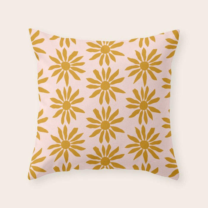 Gold Flowers on Pink Background - Pattern Throw Pillow Gallery Image 1