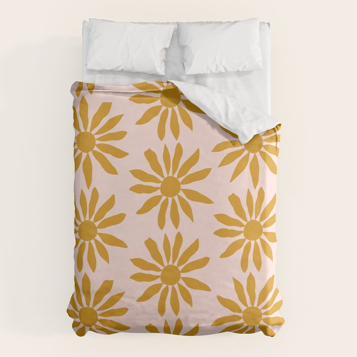 Gold Flowers on Pink Background - Pattern Duvet Cover Gallery Image 1