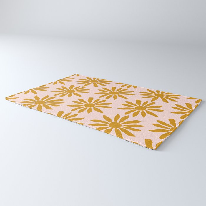 Gold Flowers on Pink Background - Pattern Rug Gallery Image 3
