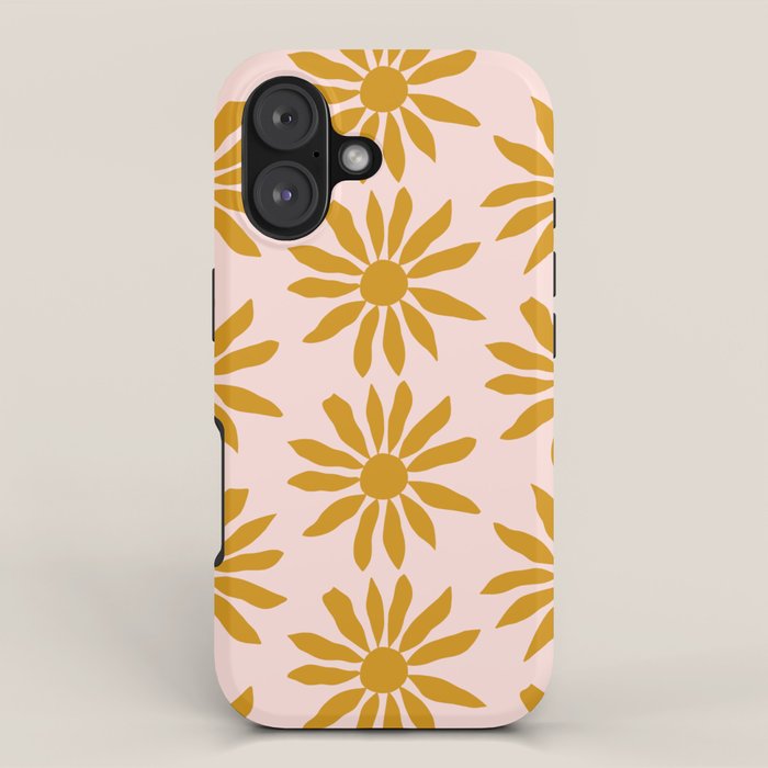Gold Flowers on Pink Background - Pattern iPhone Case Gallery Image 1