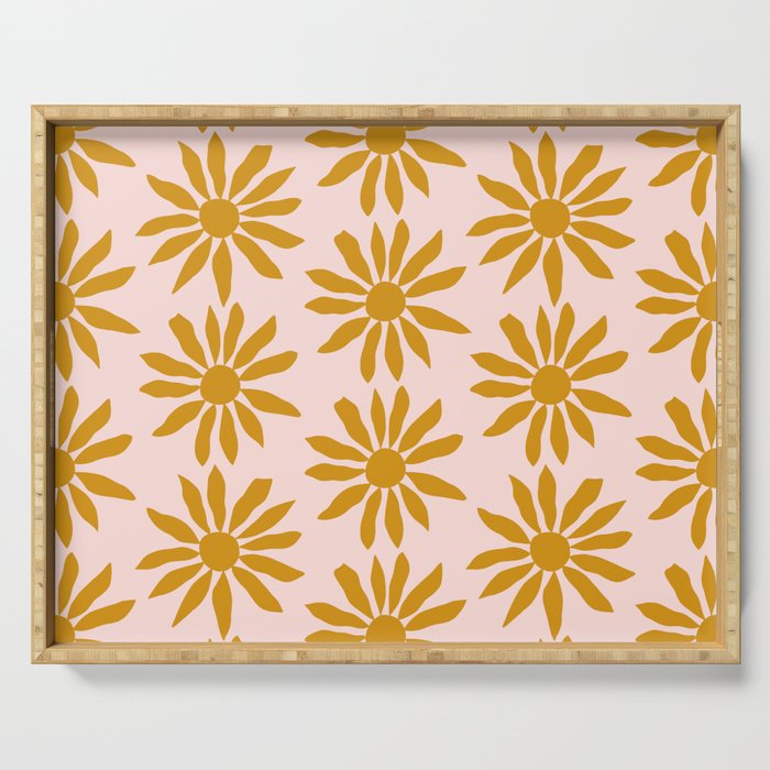 Gold Flowers on Pink Background - Pattern Serving Tray Gallery Image 1