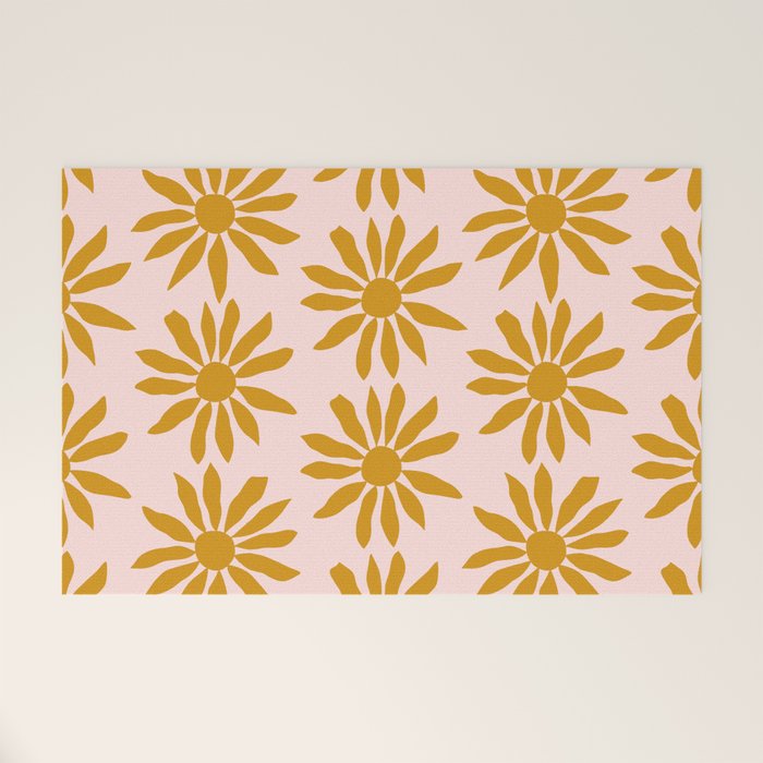 Gold Flowers on Pink Background - Pattern Welcome Mat Gallery Image 1