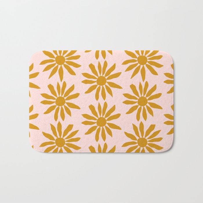 Gold Flowers on Pink Background - Pattern Bath Mat Gallery Image 1