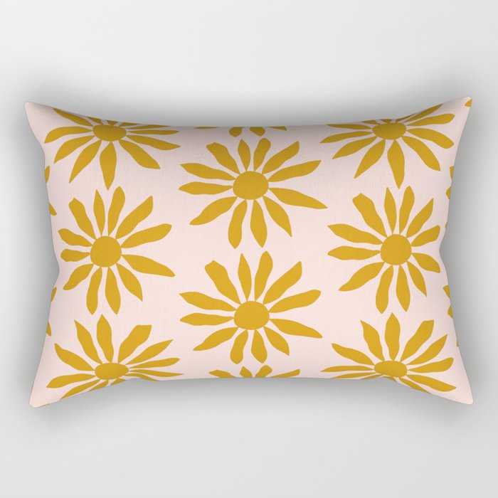 Gold Flowers on Pink Background - Pattern Rectangular Pillow Gallery Image 1