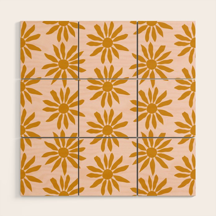 Gold Flowers on Pink Background - Pattern Wood Wall Art Gallery Image 1
