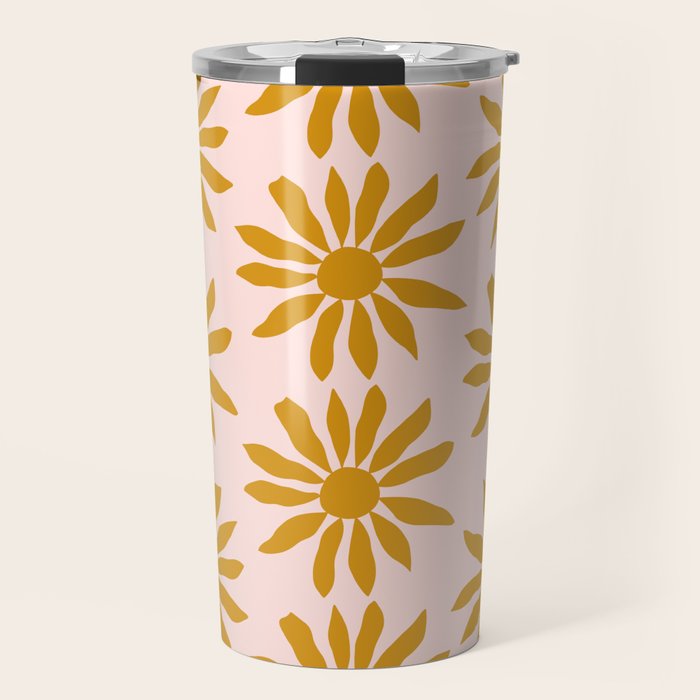 Gold Flowers on Pink Background - Pattern Travel Mug Gallery Image 1