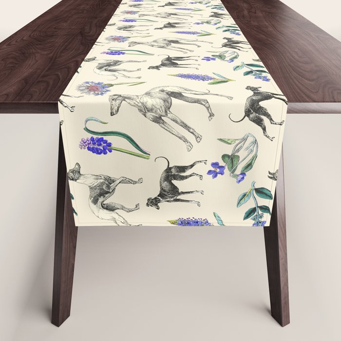 GREYHOUND DOGS and PRESSED FLOWERS Table Runner Gallery Image 1