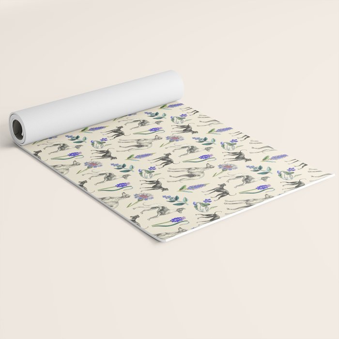 GREYHOUND DOGS and PRESSED FLOWERS Yoga Mat Gallery Image 2