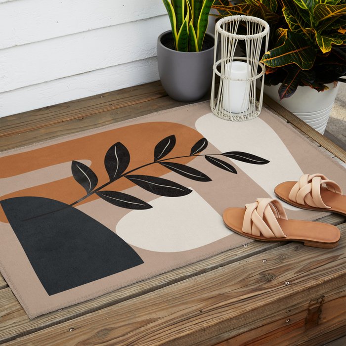 Modern Abstract Minimal Shapes Branches Art 8 Outdoor Rug Gallery Image 2