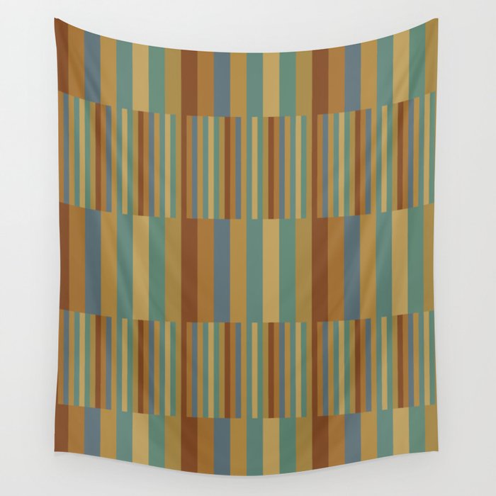 Mixed Stripes Pattern XX Retro Earthy Wall Tapestry Gallery Image 4