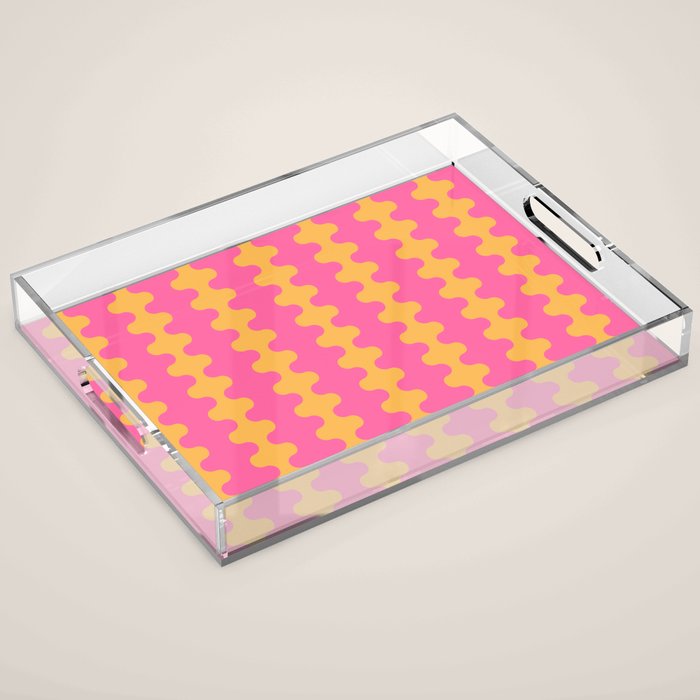 Pop Stripes Wavy Ogee A-Go-Go Pattern in Bright Pink and Yellow Acrylic Tray Gallery Image 1