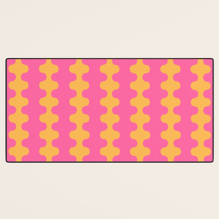 Pop Stripes Wavy Ogee A-Go-Go Pattern in Bright Pink and Yellow Desk Mat Gallery Image 3