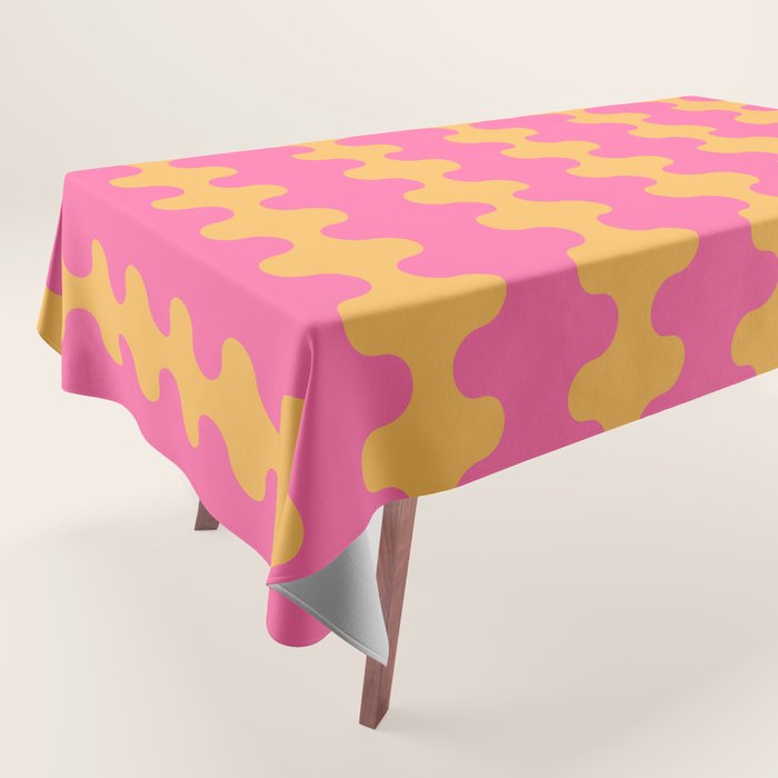 Pop Stripes Wavy Ogee A-Go-Go Pattern in Bright Pink and Yellow Tablecloth Gallery Image 1