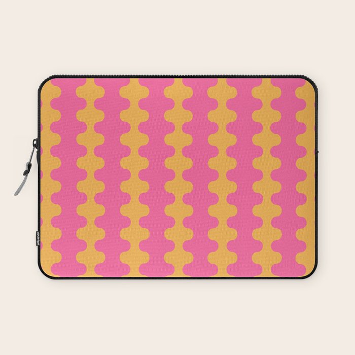 Pop Stripes Wavy Ogee A-Go-Go Pattern in Bright Pink and Yellow Laptop Sleeve Gallery Image 1