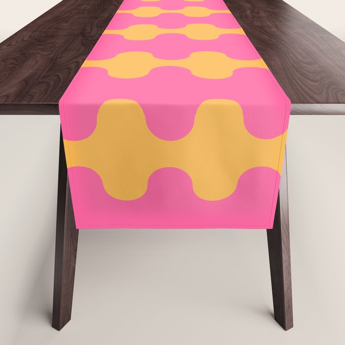 Pop Stripes Wavy Ogee A-Go-Go Pattern in Bright Pink and Yellow Table Runner Gallery Image 1