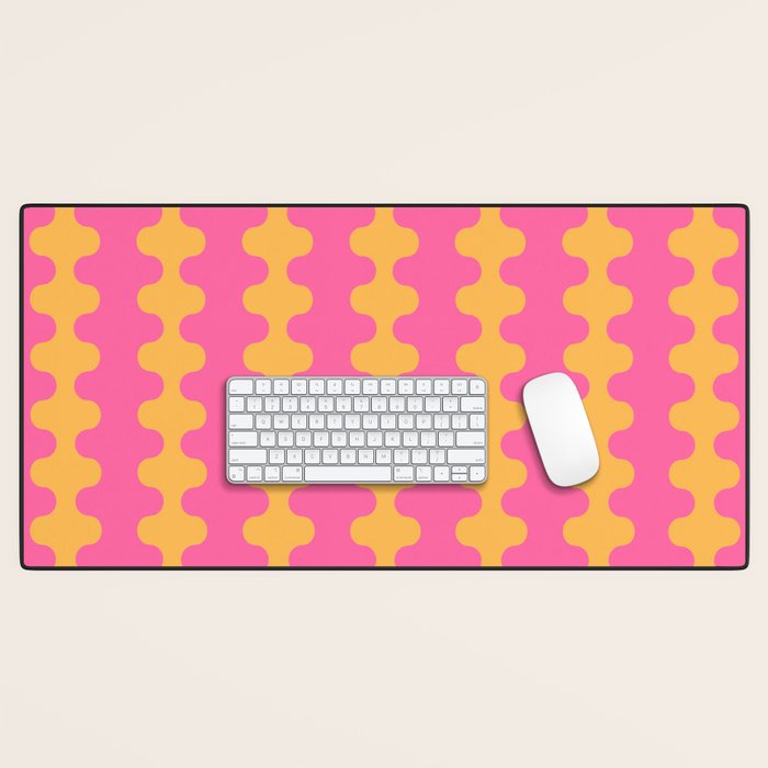 Pop Stripes Wavy Ogee A-Go-Go Pattern in Bright Pink and Yellow Desk Mat Gallery Image 1